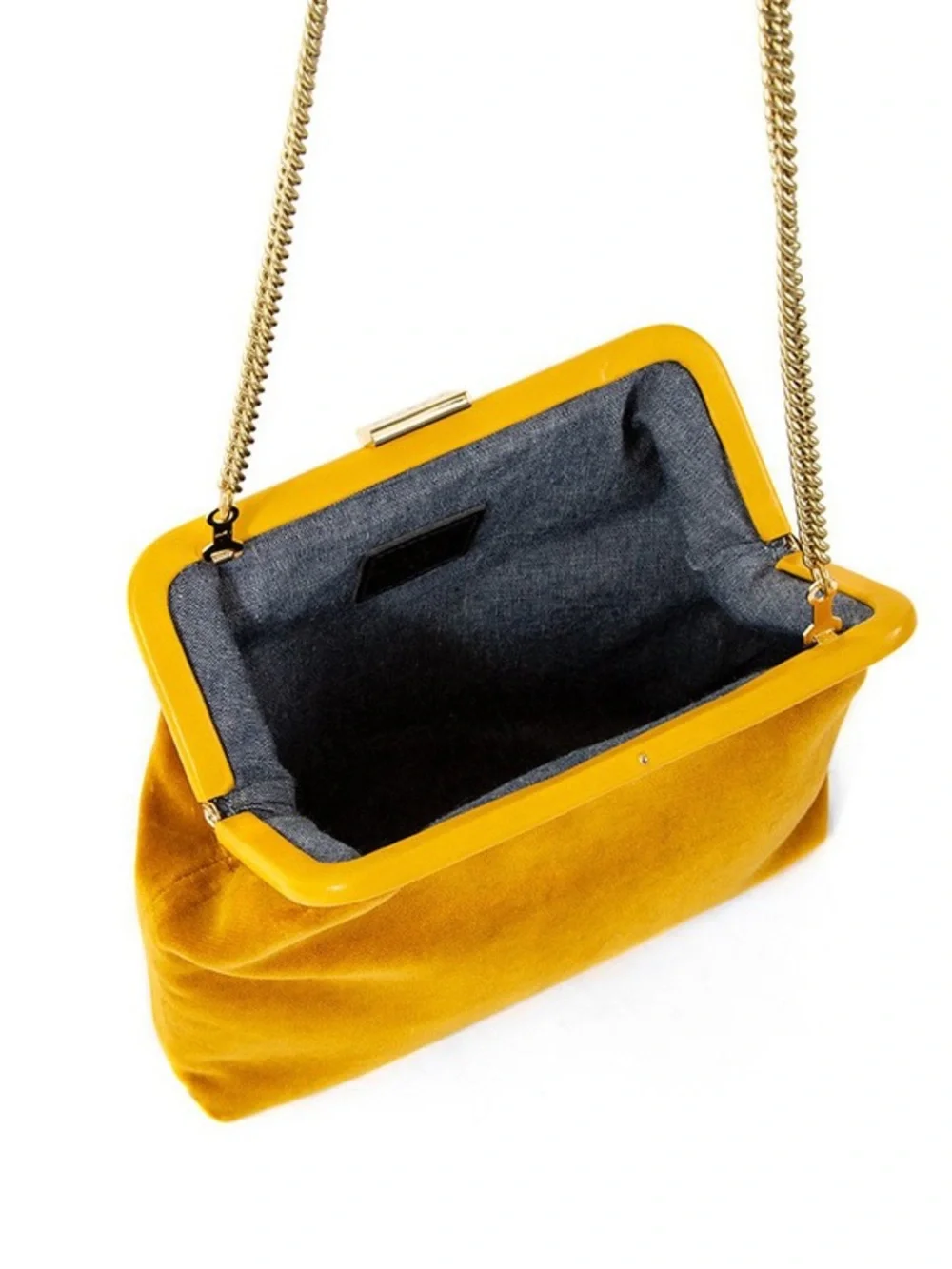 Clare V Goldenrod Flore Bag w Gold Frame and Brass Chain - Picture 4 of 9